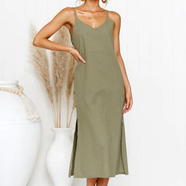 V-neck sleeveless long camisole dress