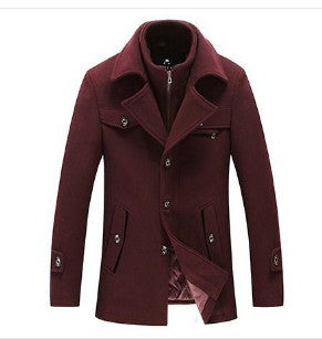 Men Woolen Coats Winter Slim Fit Warm Overcoats Brand Detachable Collar Casual Wool Blends Trench Coats SL-F053