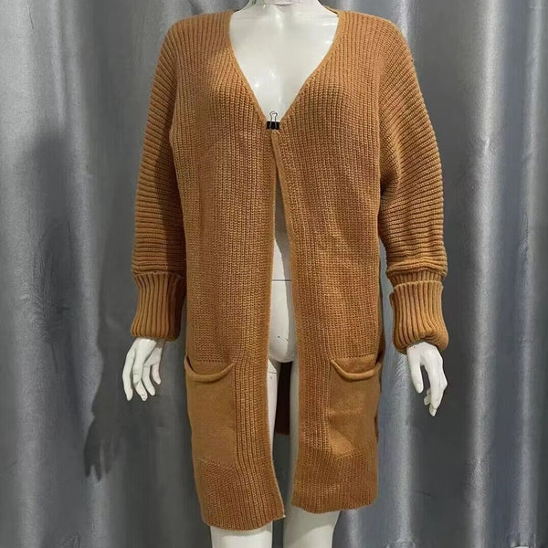 New Solid Color Loose Knitted Sweater Mid-length Coat