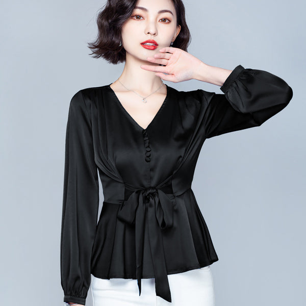 Fashion Women's Fall Plus Size Long Sleeve Tied Shirt Top