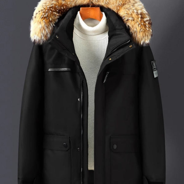 Duck Down Down Jacket Men's Mid-length Thicken Big Fur Collar