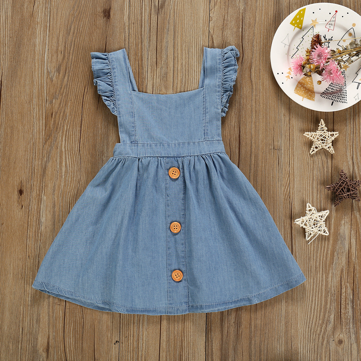 Children's Clothing Summer Young And Little Girls Dress Baby Girl Denim Sleeveless Strap Backless Dress