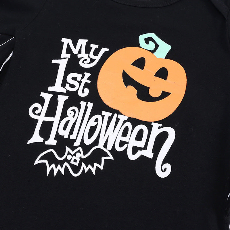 New Baby Halloween Long-sleeved Jumpsuit Pumpkin Letter Halloween Baby Jumpsuits Triangle Rompers