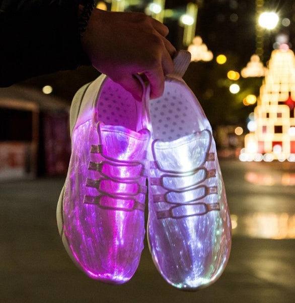 Fiber Optic LED Shoes USB Recharge Glowing Sneakers Man Llight Up Shoes