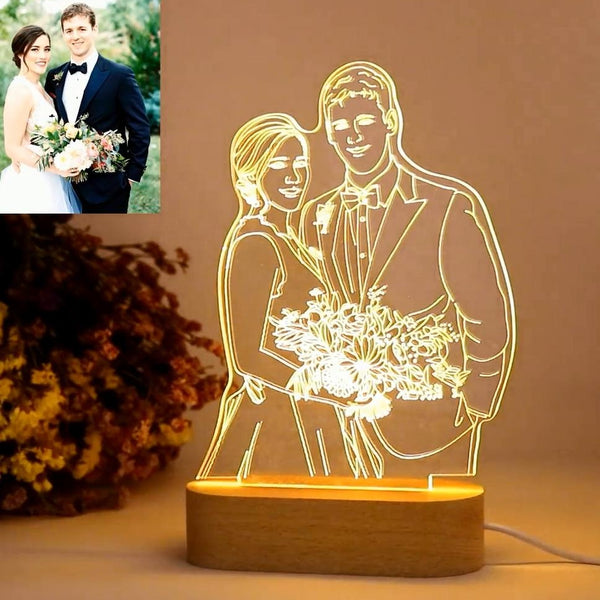 Custom Any Shape 3D Acrylic Lamp Picture Night Light With Engraved Wooden Base