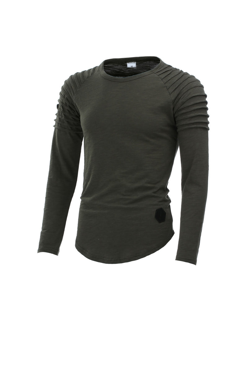 Round Neck Solid Color Long Sleeve T-Shirt