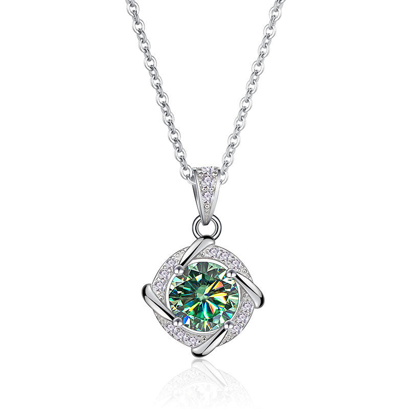 Sterling Silver Blue Green 1 Karat Moissanite Necklace