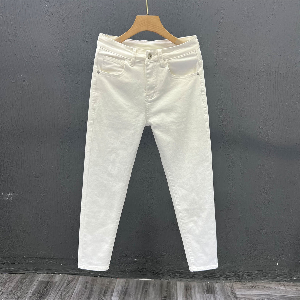 Mens Trendy Youth Simple Casual White Trousers Jeans