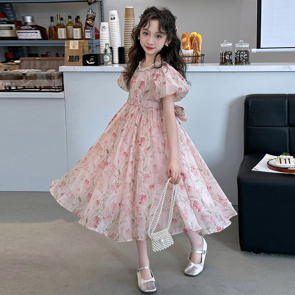 Princess Style Fashionable Children's Puff Sleeve Summer Skirt