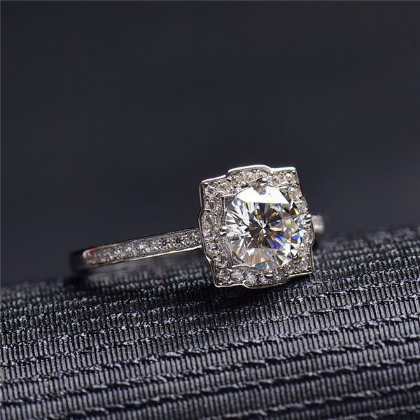 Moissanite Ring Sterling Silver Gold Plated 18K