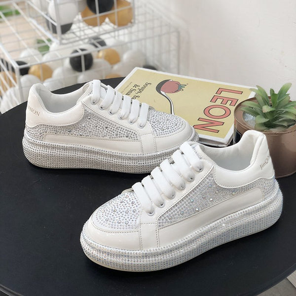 Casual Shoes Korean Version With Rhinestone Lace Platform