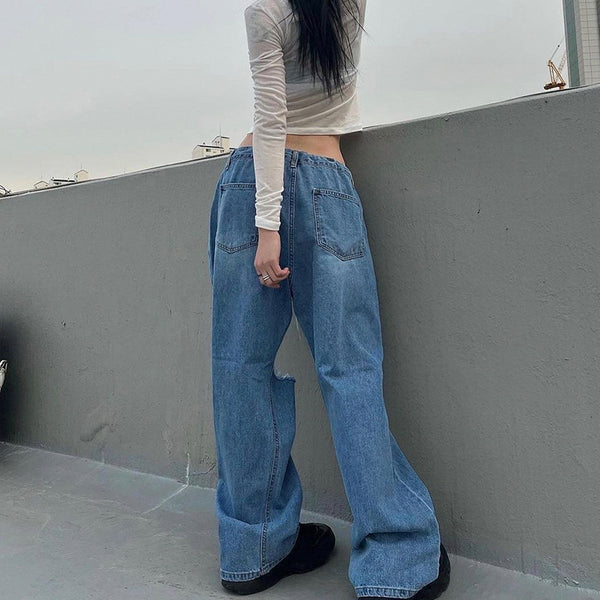 Women's Hip Hop Irregular Ripped High Waist Tie Loose Pants