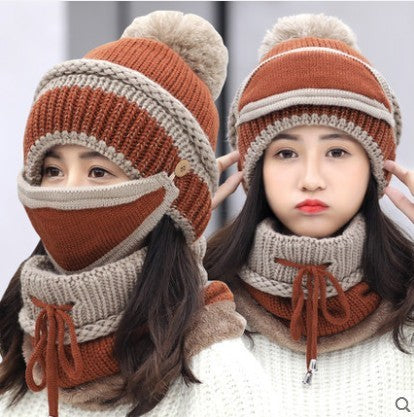 Hat Female Winter Wool Hat Outdoor Thick Warm Winter Hat Riding Windproof Hat Bib Mask Cap Head Cap