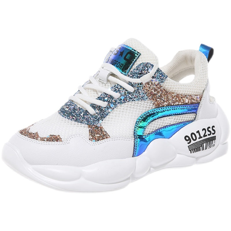 Hollow Rhinestone Sequins Sponge Cake Mesh Breathable Sports Daddy Shoes