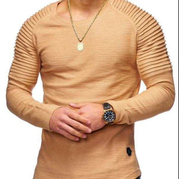 Round Neck Solid Color Long Sleeve T-Shirt