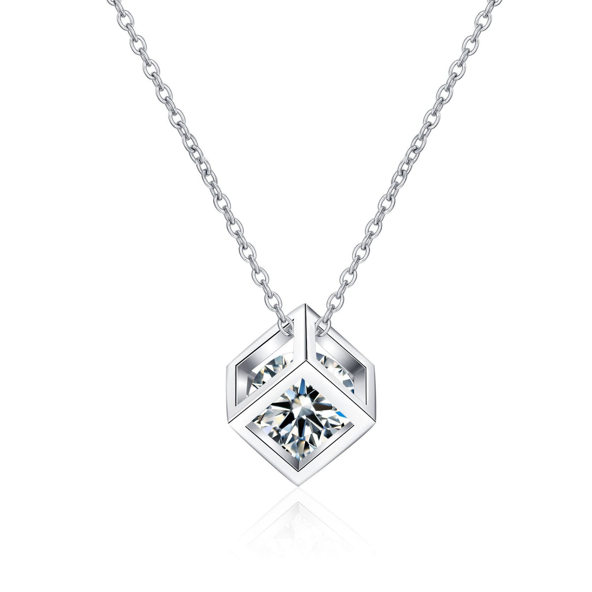 Moissanite Diamond Necklace Square Pendant