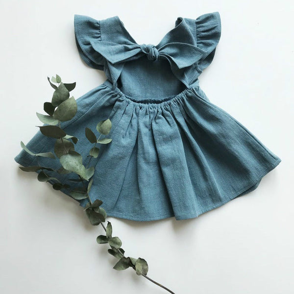 New Girls' Dress Baby Cotton And Linen Solid Color Children Shirt Bow Princess Dress Pettiskirt European And American Style Children's Clothing