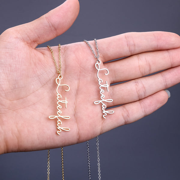 Simple Vertical Stainless Steel Name Pendant Necklace Women