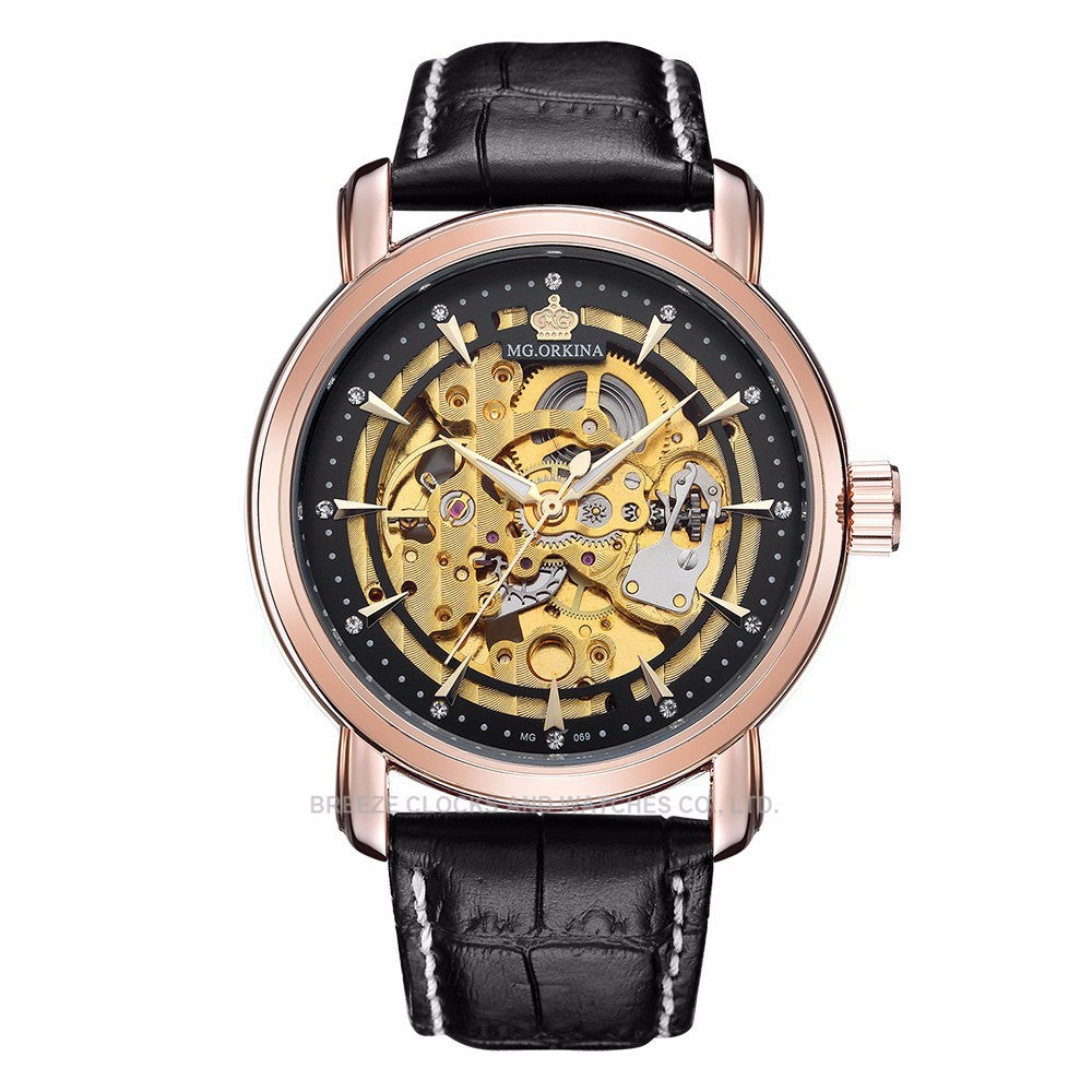 Men's hollow luxury diamond leather strap watch