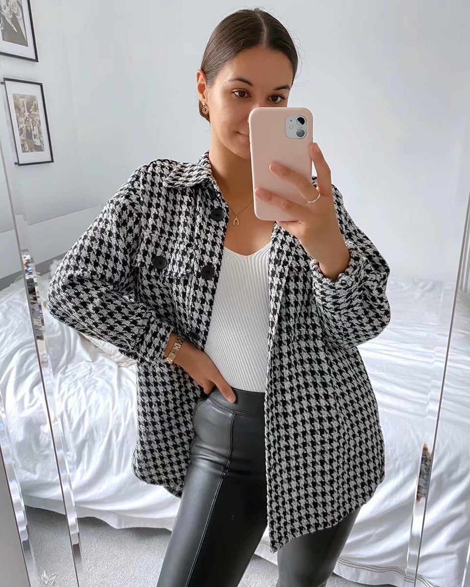 Women's houndstooth coat coat