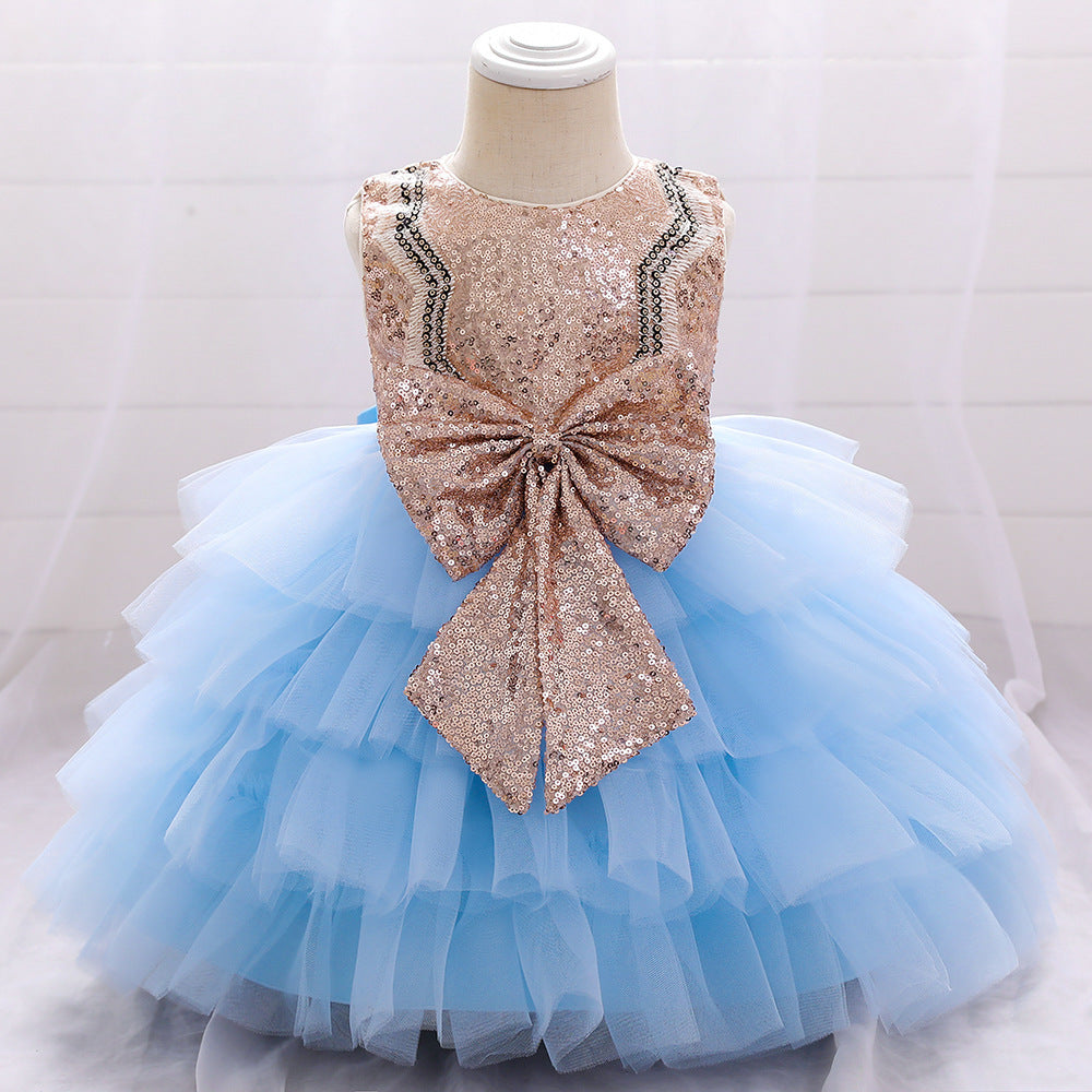 Baby Sequined Bow Children Princess Dress Gown