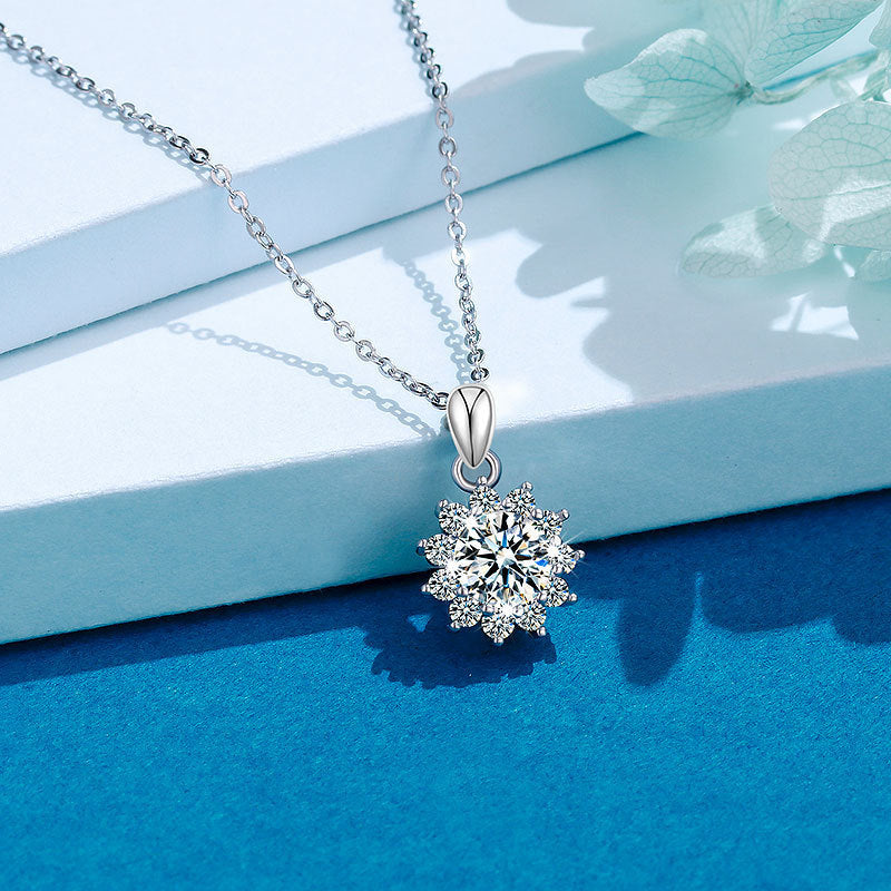 Moissanite Sun Flower Necklace 925 Sterling Silver