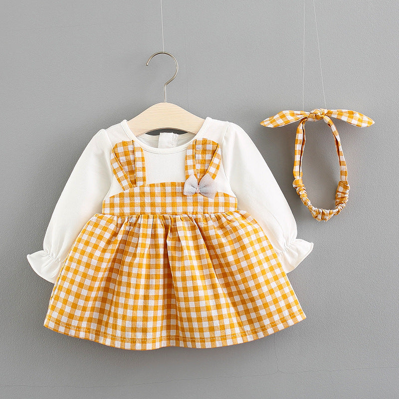 Children's Clothing Spring And Autumn New Girls' Korean-style Long-sleeved Dress Baby Plaid Princess Skirt