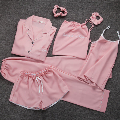 Summer seven-piece suit sexy suspenders ice silk pajamas