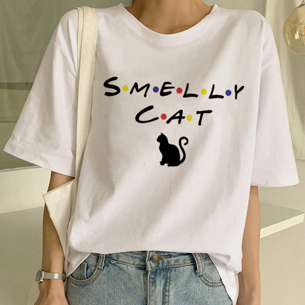 Personalized Funny Cat Print Men And Women Couple Short-sleeved T-shirt Ins Tide