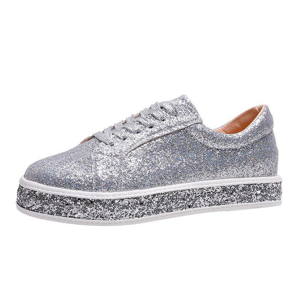 Rhinestone sequins large size flat lace-up women's shoes