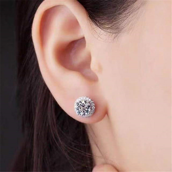 Moissanite Round Bag Stud Earrings D Color Fashion Group Setting