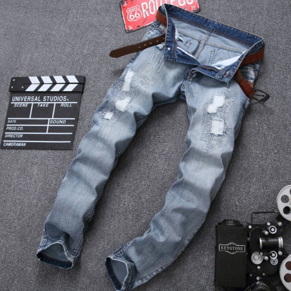 MCCKLE Fashion Brand Designer Mens Ripped Jeans Pants Light Blue Slim Fit Distressed Denim Joggers Male Plus Size Jean Trousers