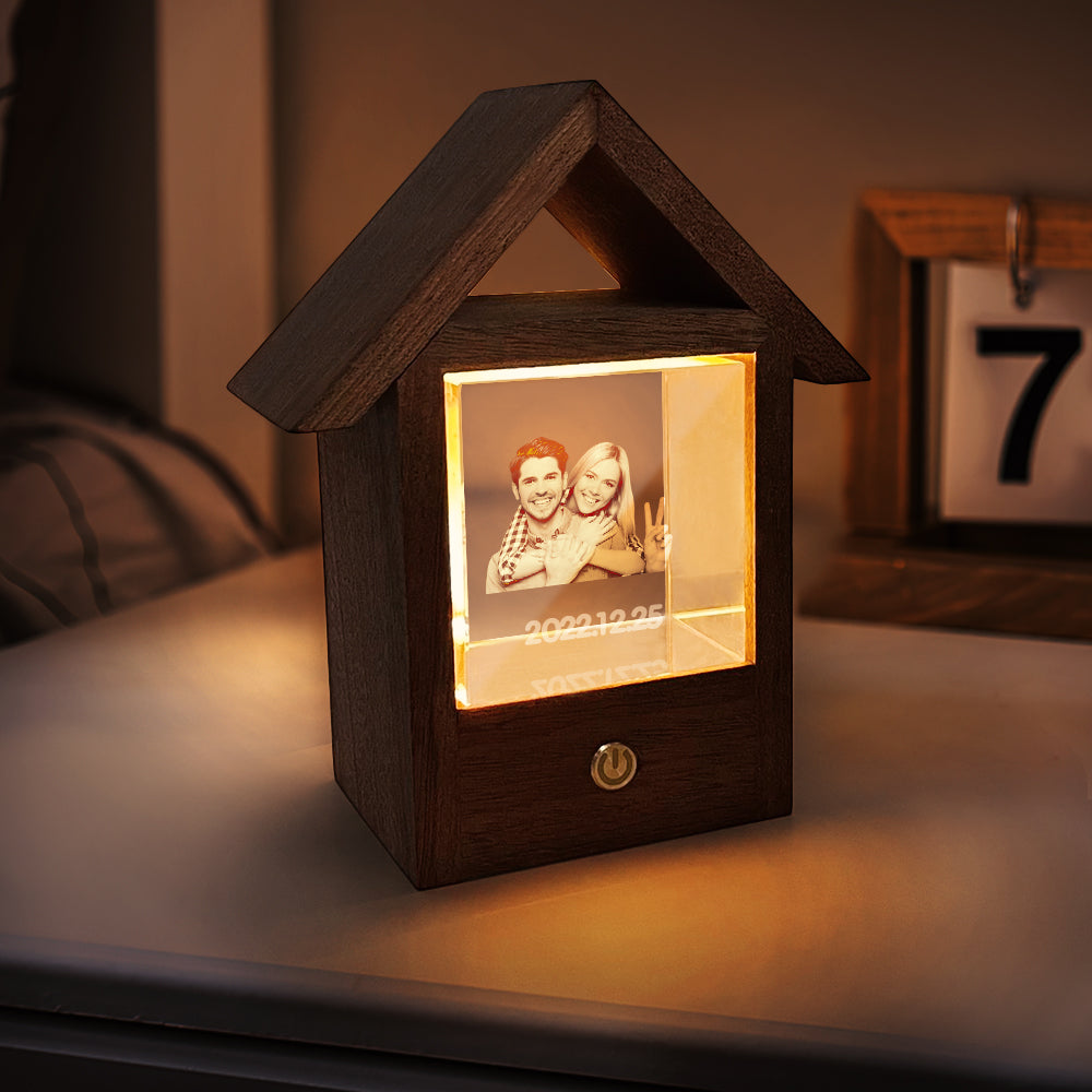 Custom 3D Crystal Photo Lamp Wooden House Night Light