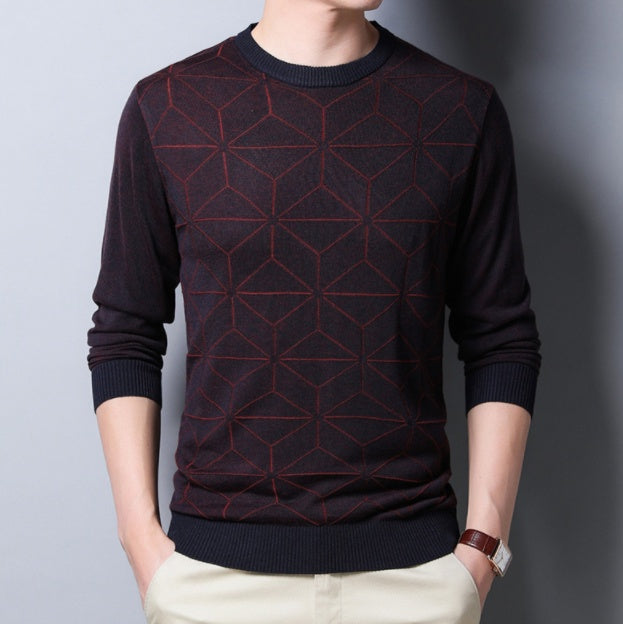 Men's check jacquard wool T-shirt