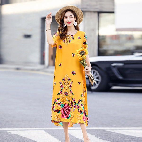 Middle-aged And Elderly Mother's Short-sleeved Printed Dress