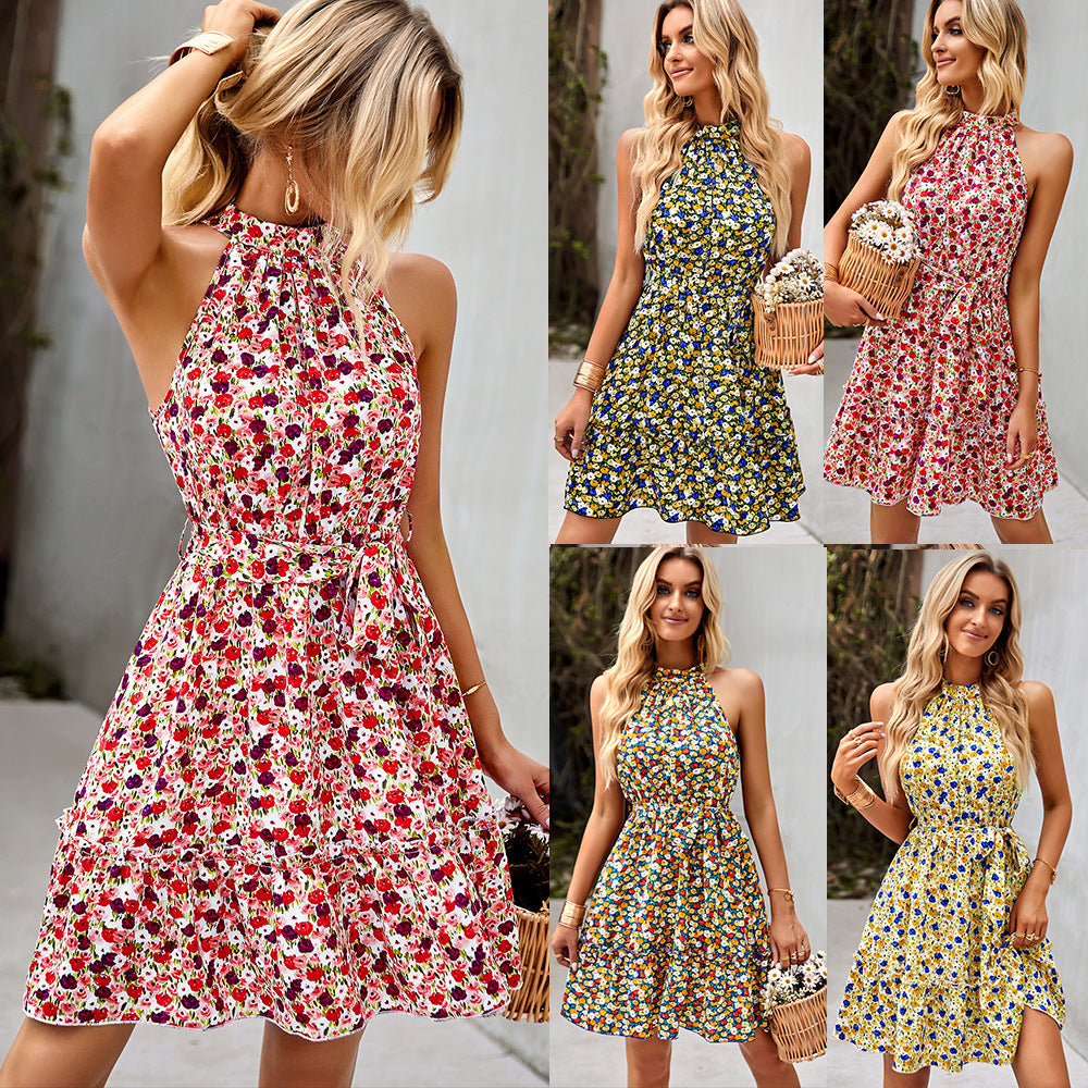 Sleeveless Waist Dress Summer Bohemian Print