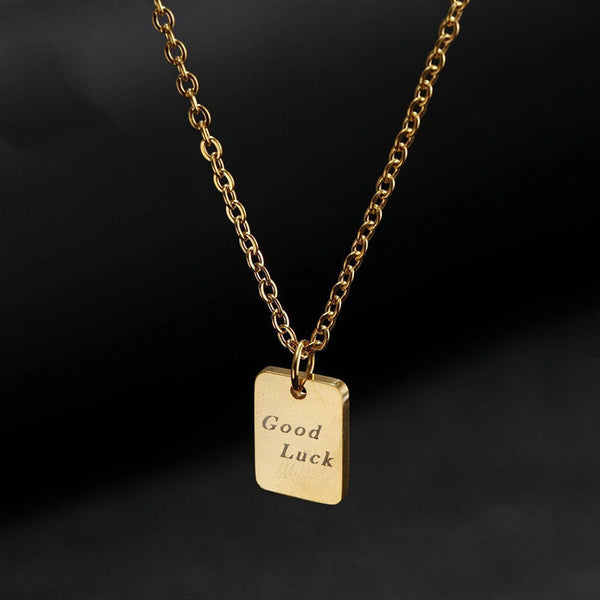 Lucky Titanium Steel Small Square Brand Pendant Necklace