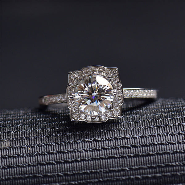 Moissanite Ring Sterling Silver Gold Plated 18K