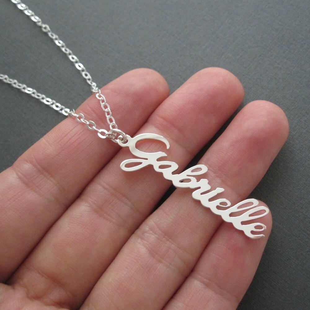 Simple Vertical Stainless Steel Name Pendant Necklace Women