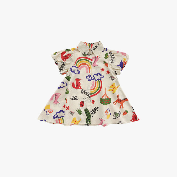 Graffiti Baby Cotton Lapel Shirt Dress