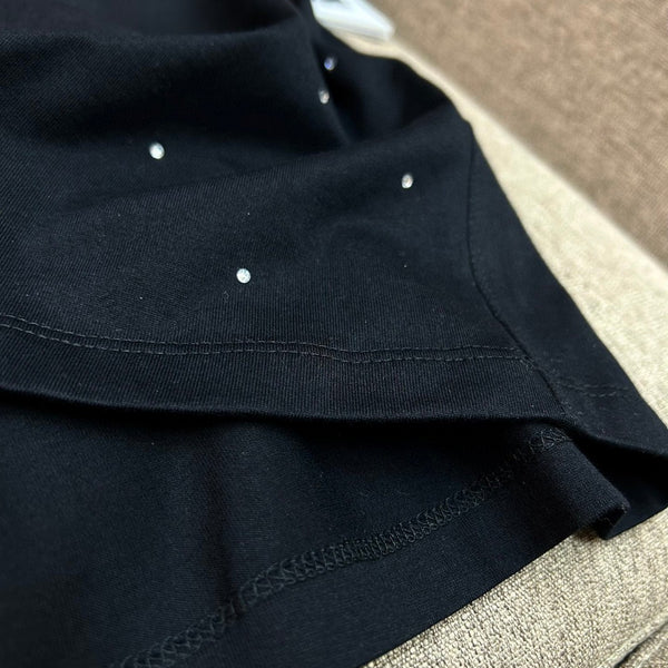 Simple Round Neck Rhinestone Full Diamond Design Short Sleeve T-shirt