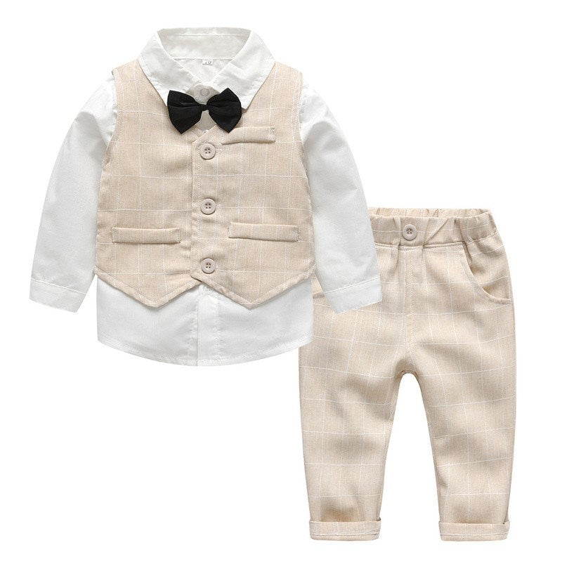 Baby Boy Suit, White Shirt Suit With Tie, Striped Vest, Three-piece Pants, Spring and Autumn