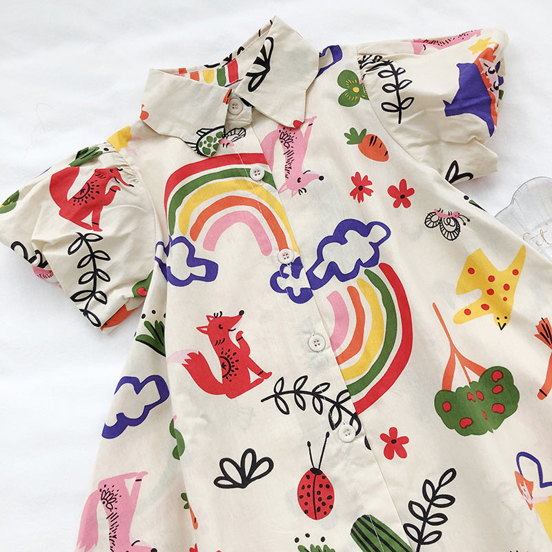 Graffiti Baby Cotton Lapel Shirt Dress