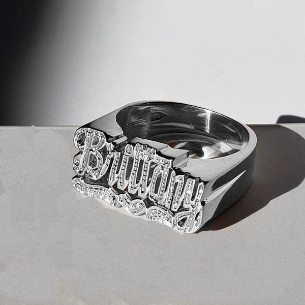 S925 Sterling Silver Name Personality Two-tone Ring