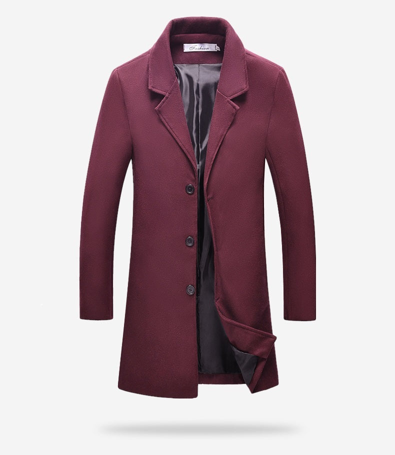 Woolen coat solid color lapel coat trench coat