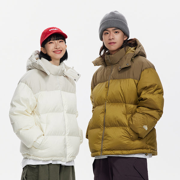 Color Stitching Thickened Hooded Down Jacket Personality Couple Coat