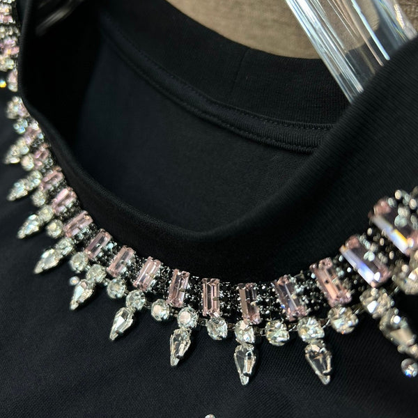 Simple Round Neck Rhinestone Full Diamond Design Short Sleeve T-shirt
