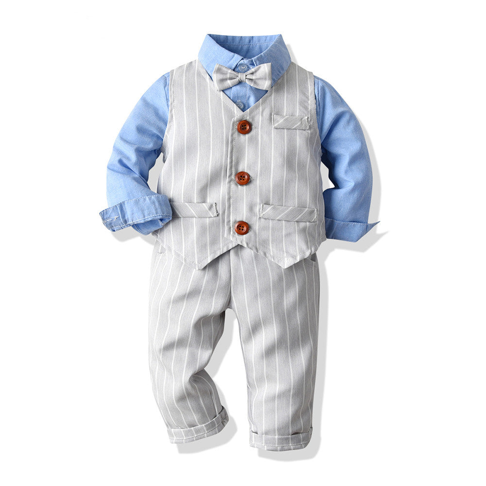 Baby Boy Suit, White Shirt Suit With Tie, Striped Vest, Three-piece Pants, Spring and Autumn