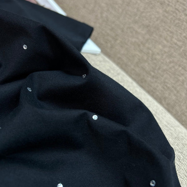 Simple Round Neck Rhinestone Full Diamond Design Short Sleeve T-shirt