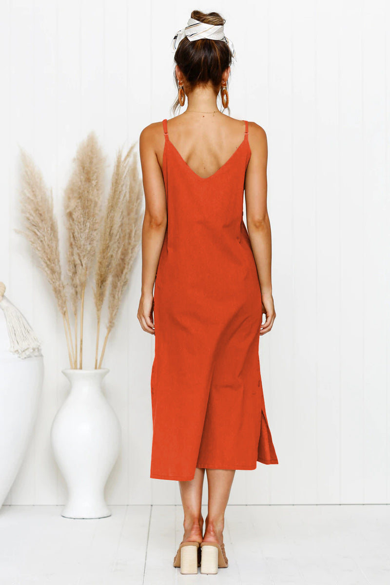 V-neck sleeveless long camisole dress